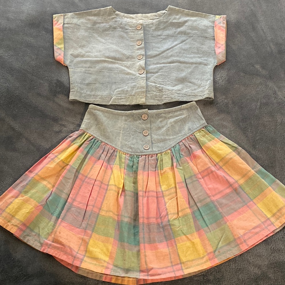 Two Piece Denim Crop Top and Flared Skirt